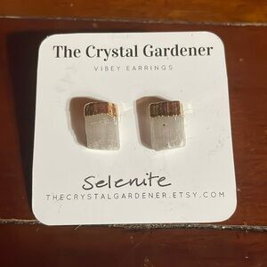 Selenite Stud Earrings, Gold over Copper Electroform, New